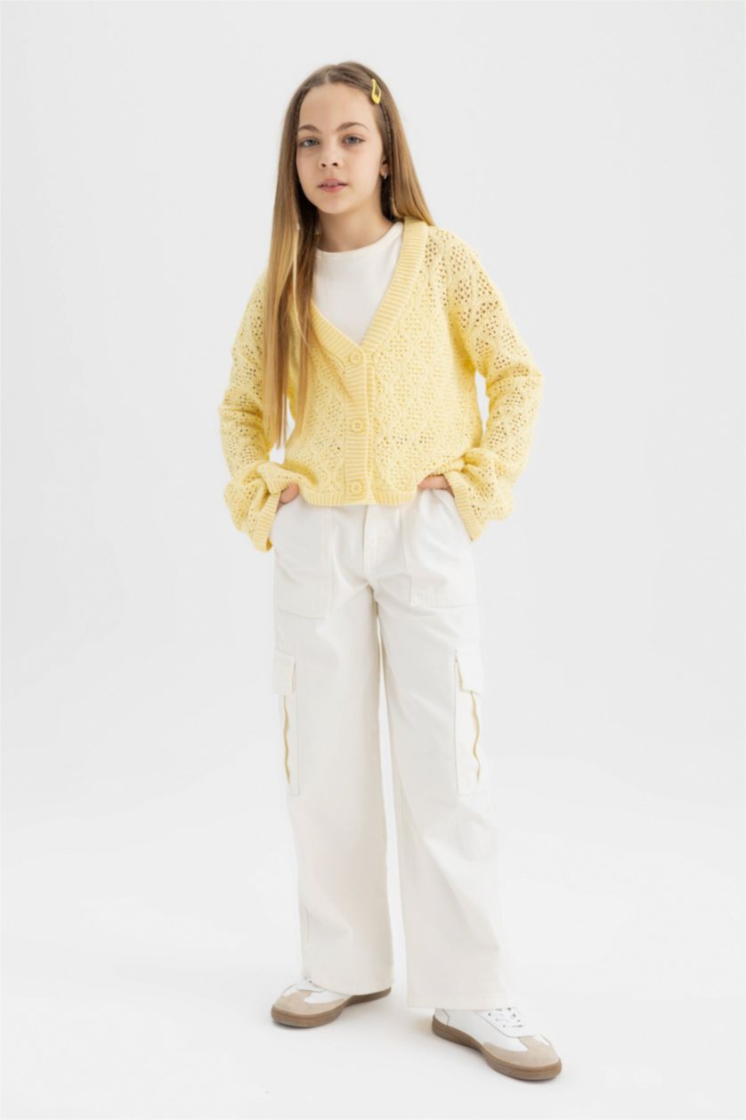 GIRLS & TEENS Light Yellow كارديجان قصة عادية