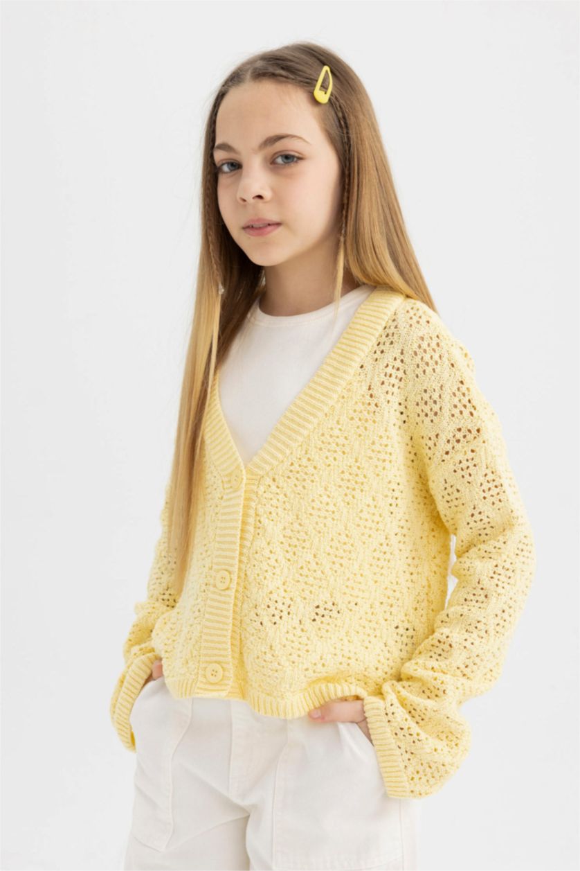 GIRLS & TEENS Light Yellow كارديجان قصة عادية