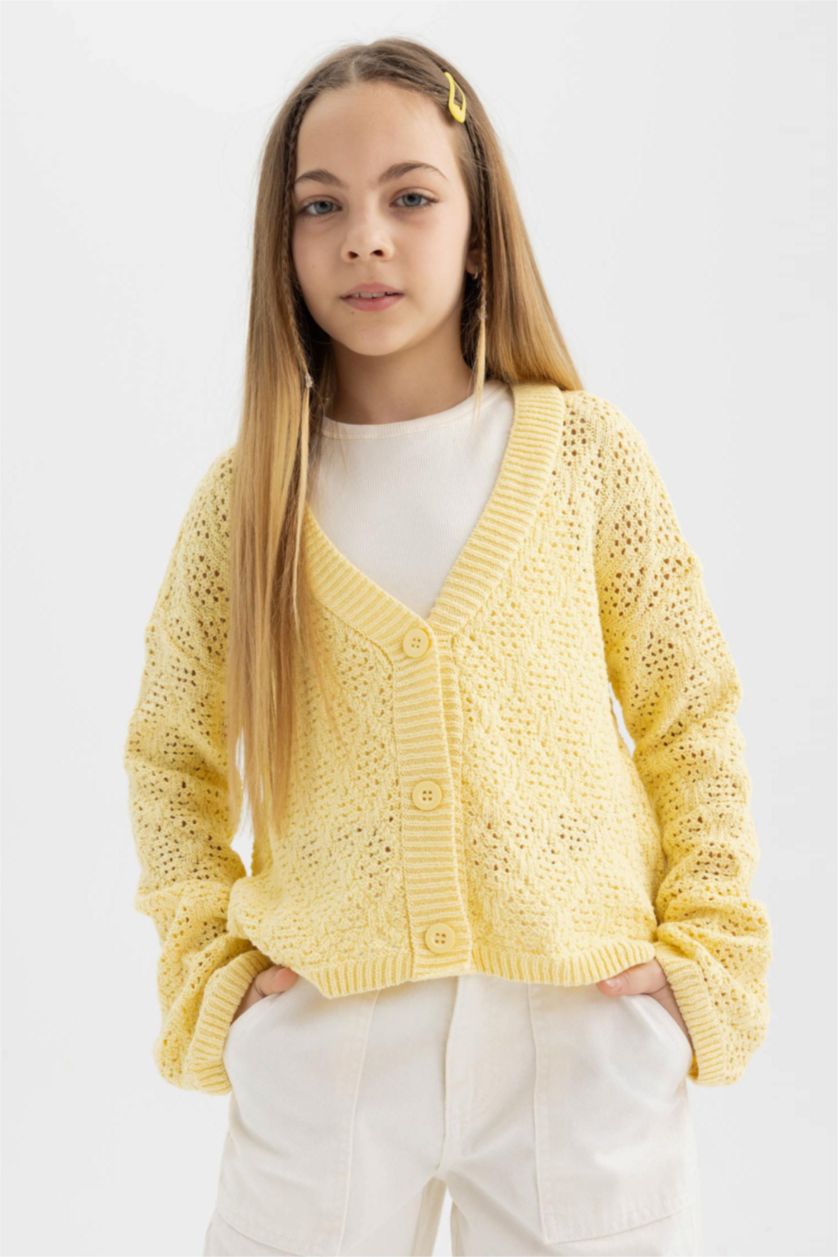 GIRLS & TEENS Light Yellow كارديجان قصة عادية