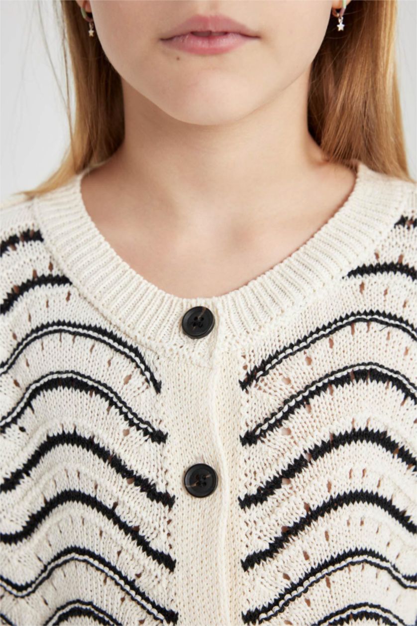 GIRLS & TEENS Ecru Regular Fit Crew Neck Cardigan