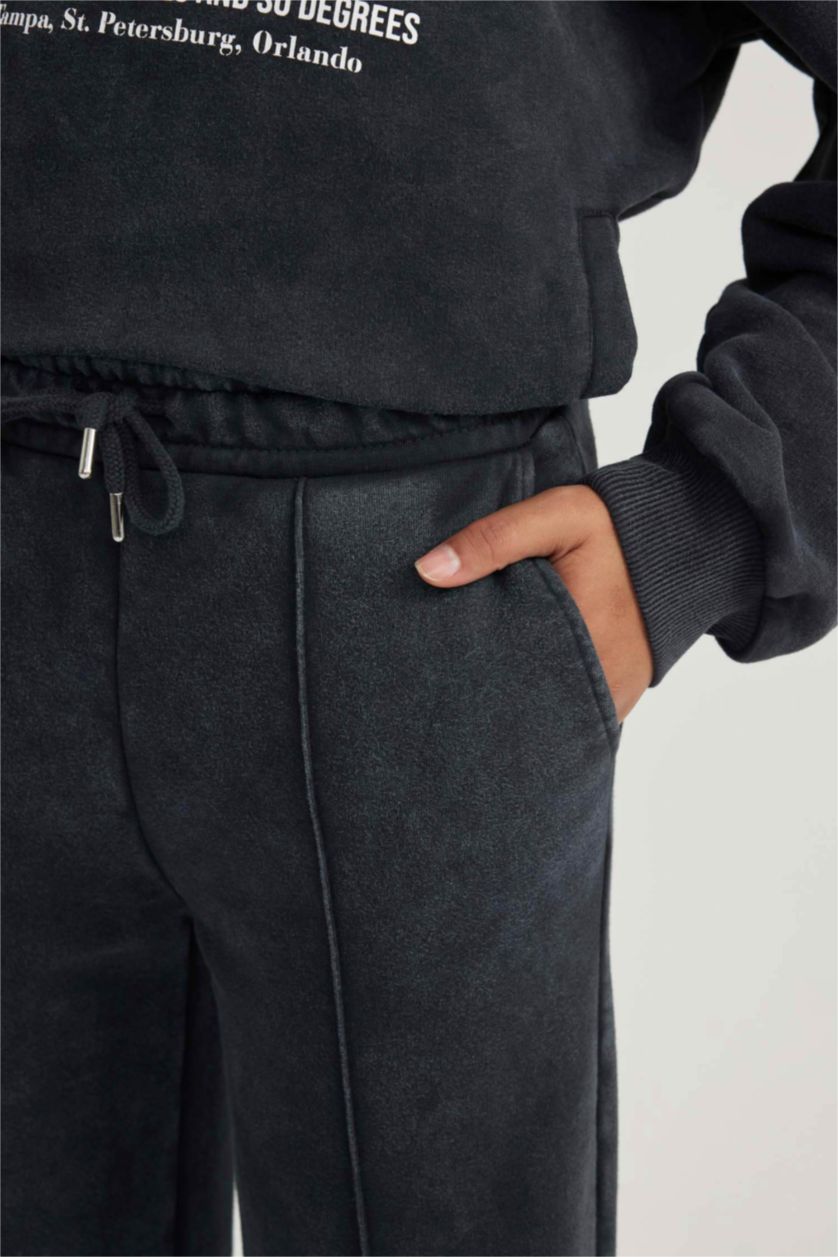 WOMAN Anthracite Wide Leg Thick Sweatshirt Fabric Regular Hem Trousers