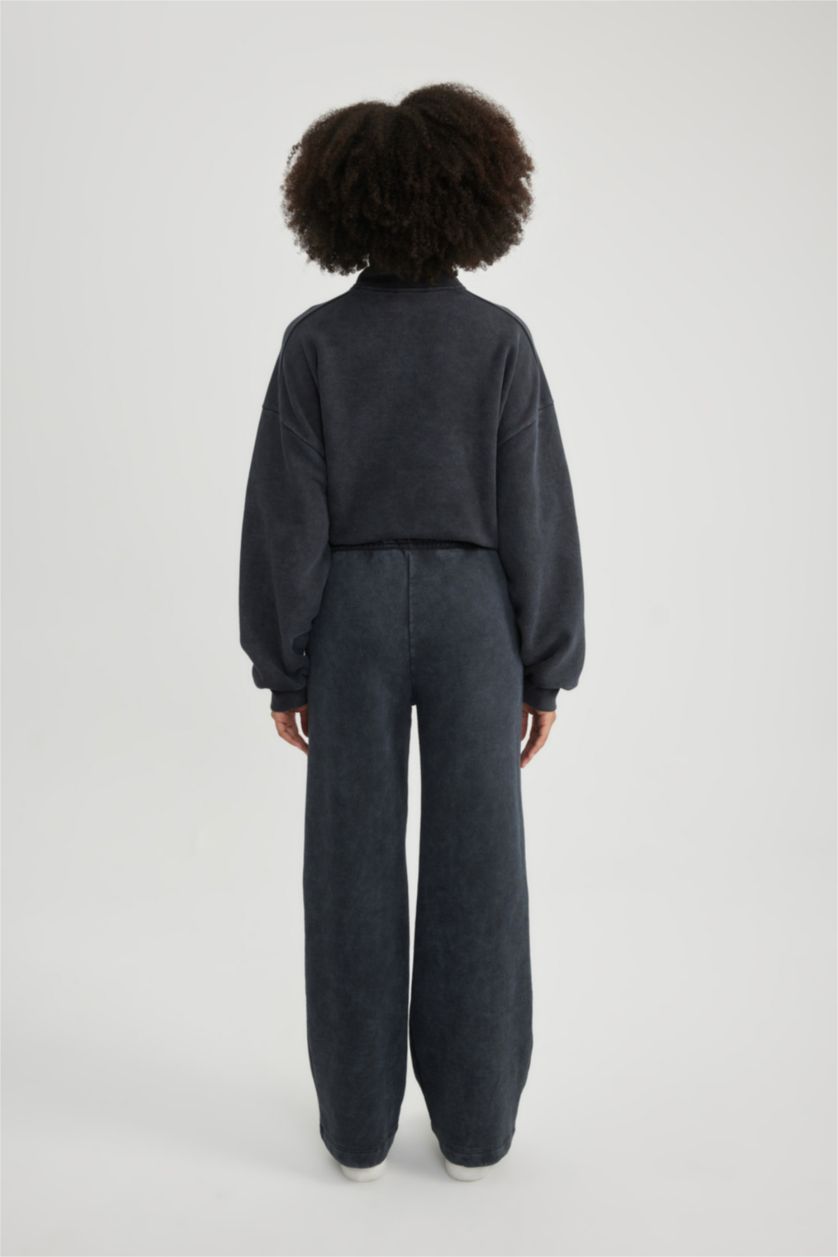 WOMAN Anthracite Wide Leg Thick Sweatshirt Fabric Regular Hem Trousers