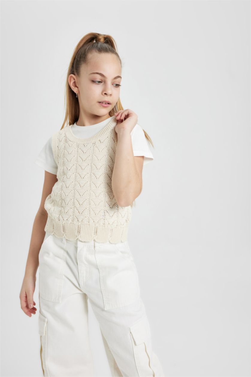 بنات بيج فاتح كروب توب بدون كم برقبة مستديرة