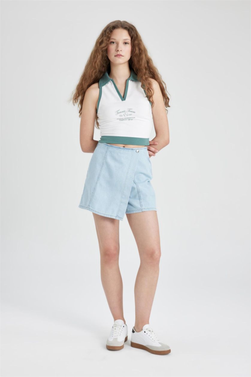 Женщины Светло-индиговый Джинсовая юбка-шорты с высокой талией