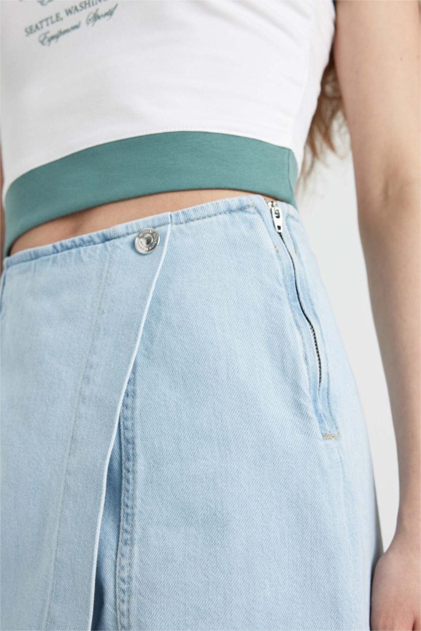 Женщины Светло-индиговый Джинсовая юбка-шорты с высокой талией