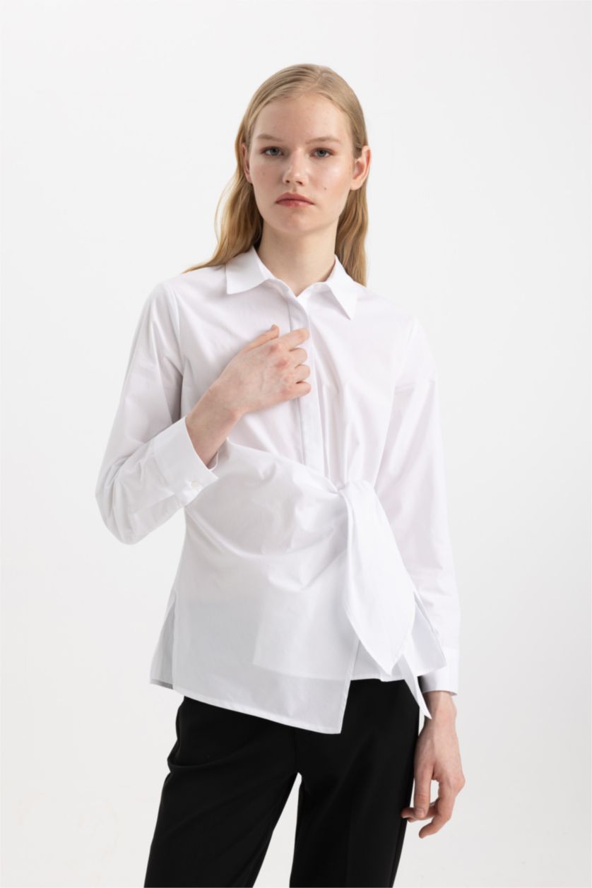 WOMAN White Regular Fit Shirt Collar Poplin Long Sleeve Shirt