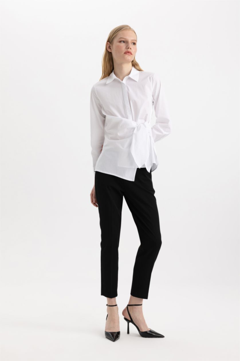 WOMAN White Regular Fit Shirt Collar Poplin Long Sleeve Shirt