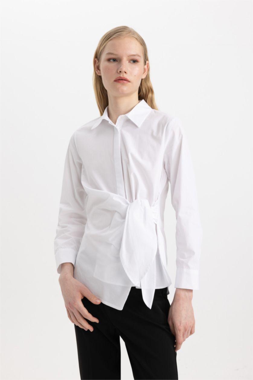 WOMAN White Regular Fit Shirt Collar Poplin Long Sleeve Shirt