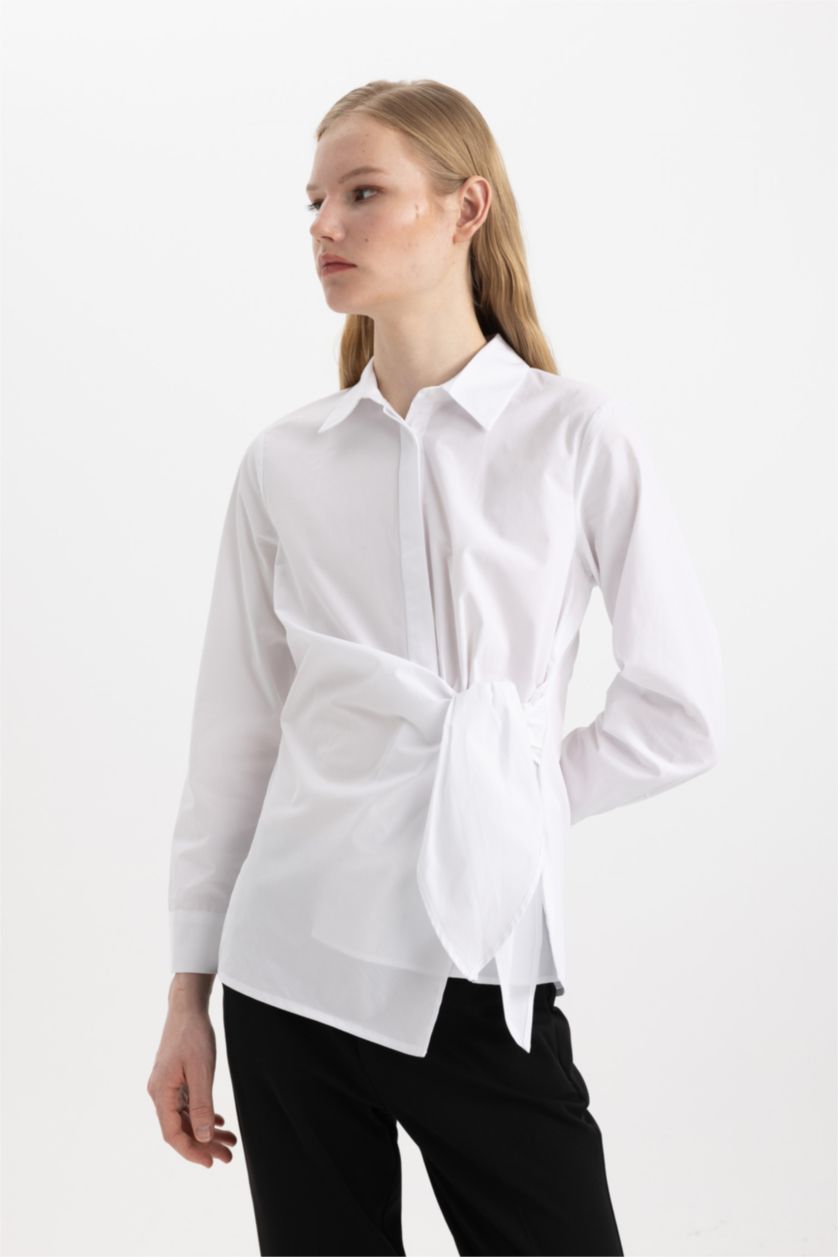 WOMAN White Regular Fit Shirt Collar Poplin Long Sleeve Shirt