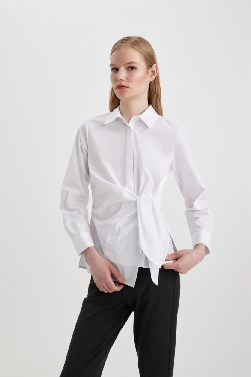 WOMAN White Regular Fit Shirt Collar Poplin Long Sleeve Shirt
