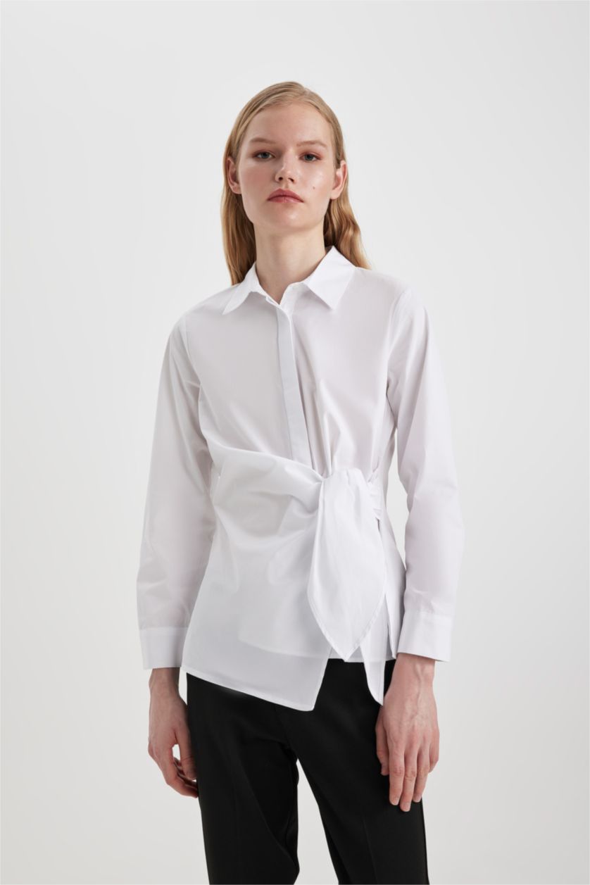 WOMAN White Regular Fit Shirt Collar Poplin Long Sleeve Shirt