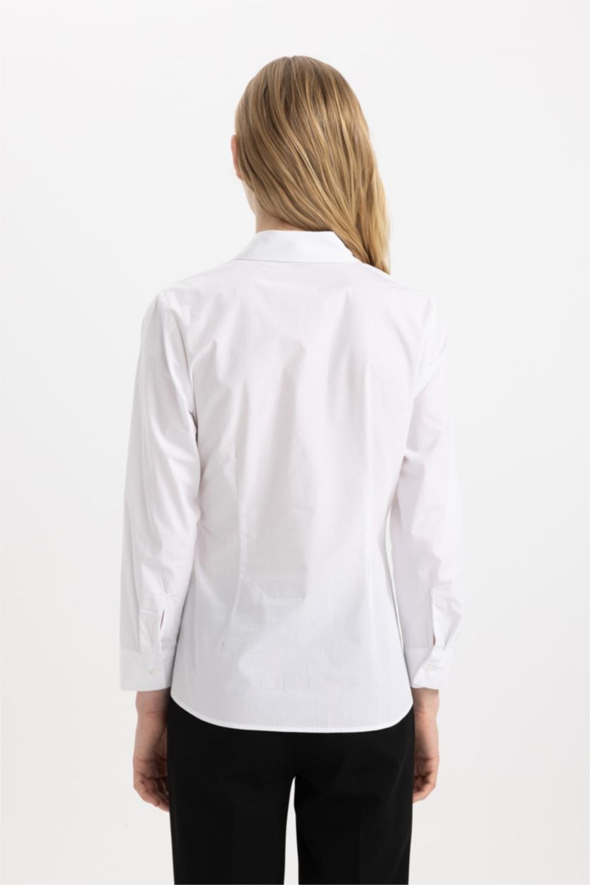 WOMAN White Regular Fit Shirt Collar Poplin Long Sleeve Shirt