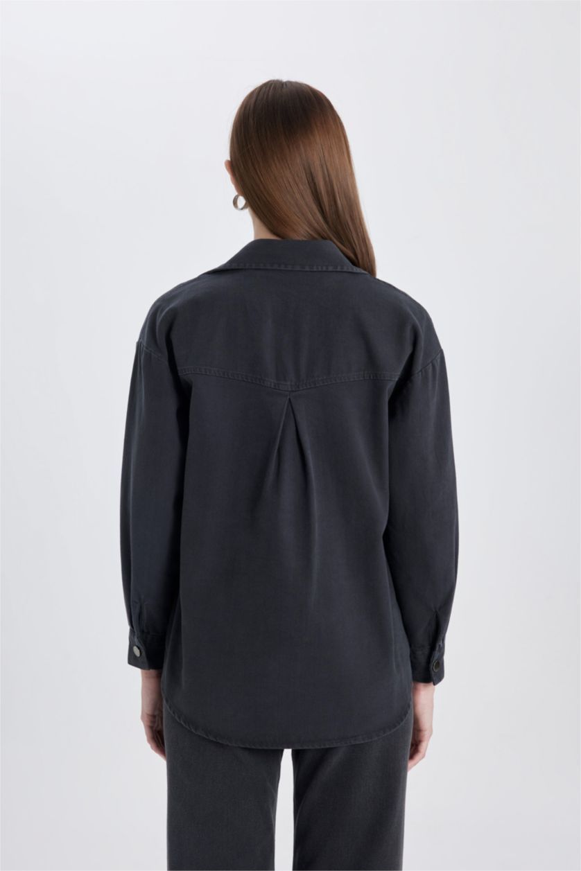 WOMAN Dark Anthracite Relax Fit Gabardine Long Sleeve Shirt Tunic