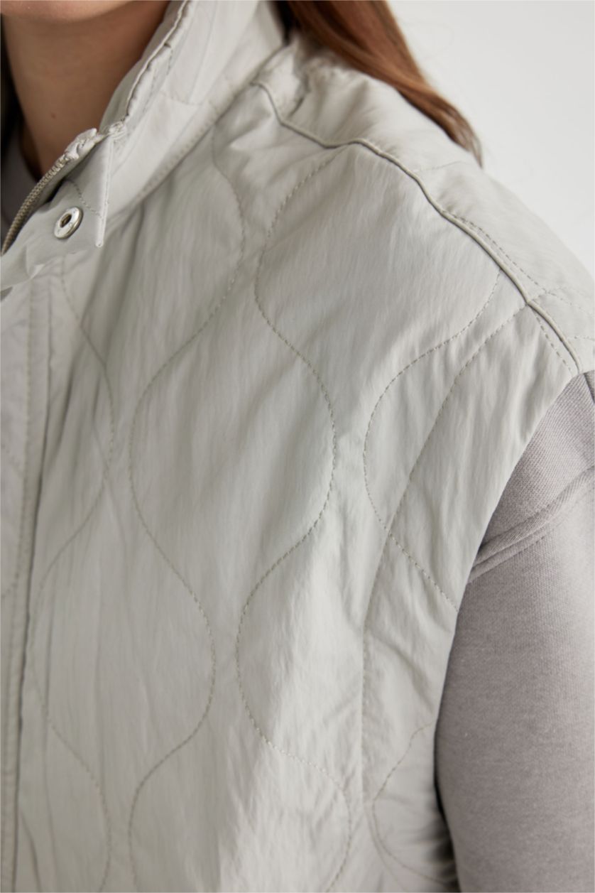 FEMME Gris Clair Gilet Parachute à Col Montant