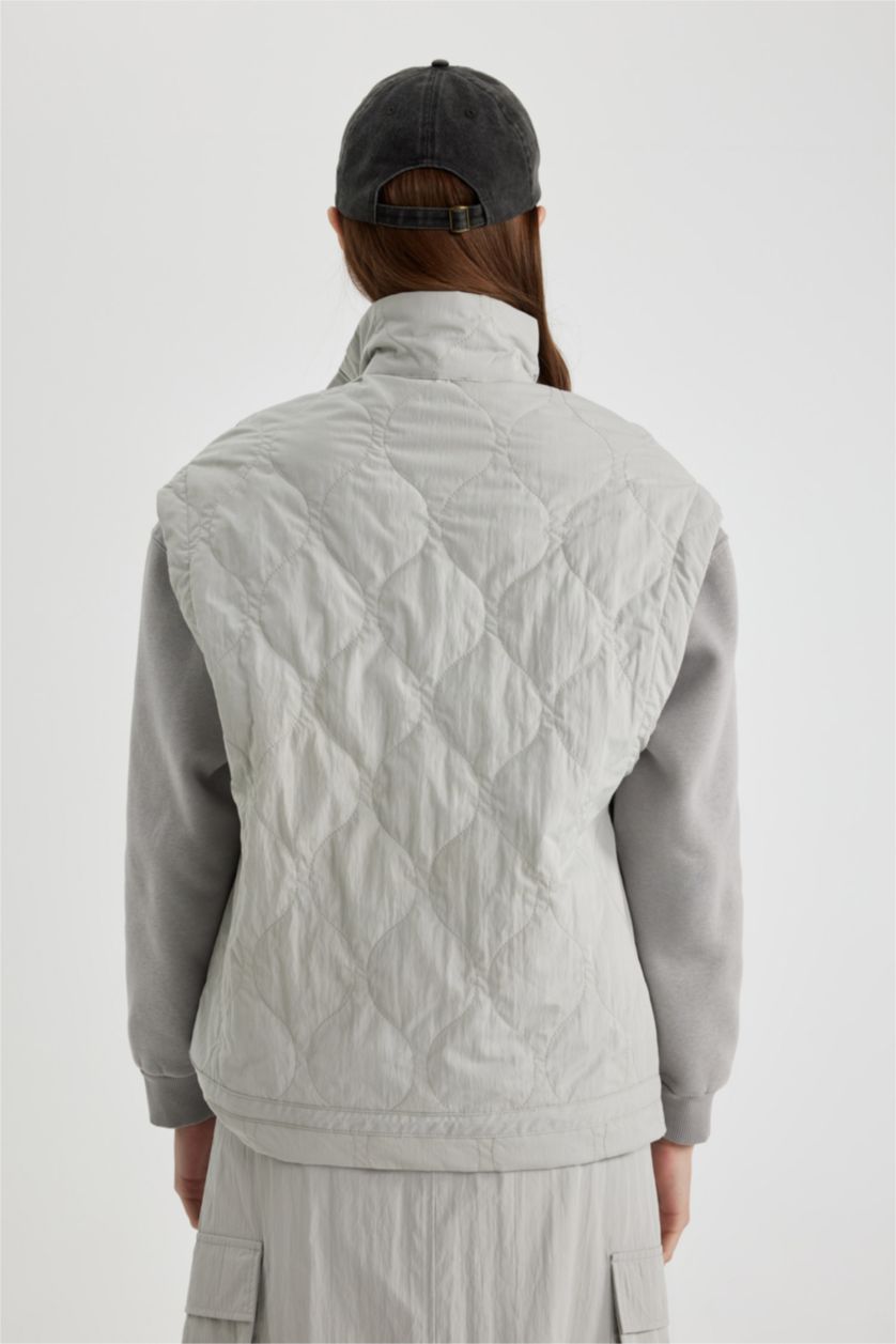 FEMME Gris Clair Gilet Parachute à Col Montant