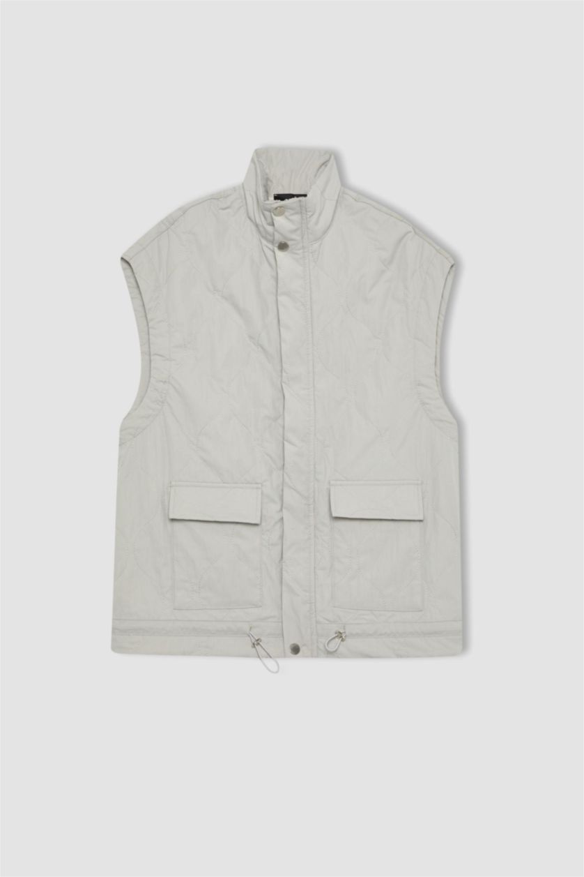 FEMME Gris Clair Gilet Parachute à Col Montant