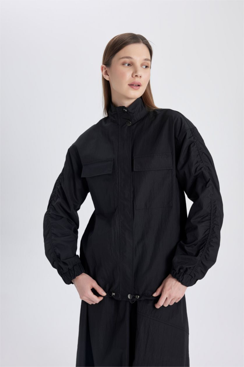 WOMAN Black Bomber Half Turtleneck Young Parachute Jacket