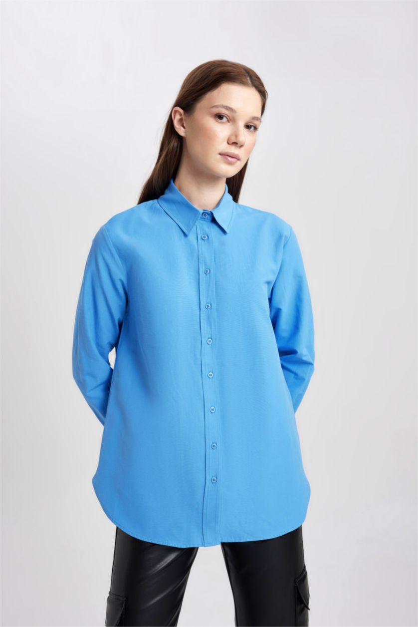 WOMAN Light Royal Relax Fit Poplin Long Sleeve Shirt Tunic