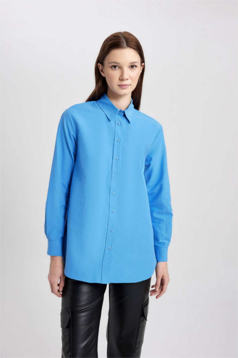 WOMAN Light Royal Relax Fit Poplin Long Sleeve Shirt Tunic