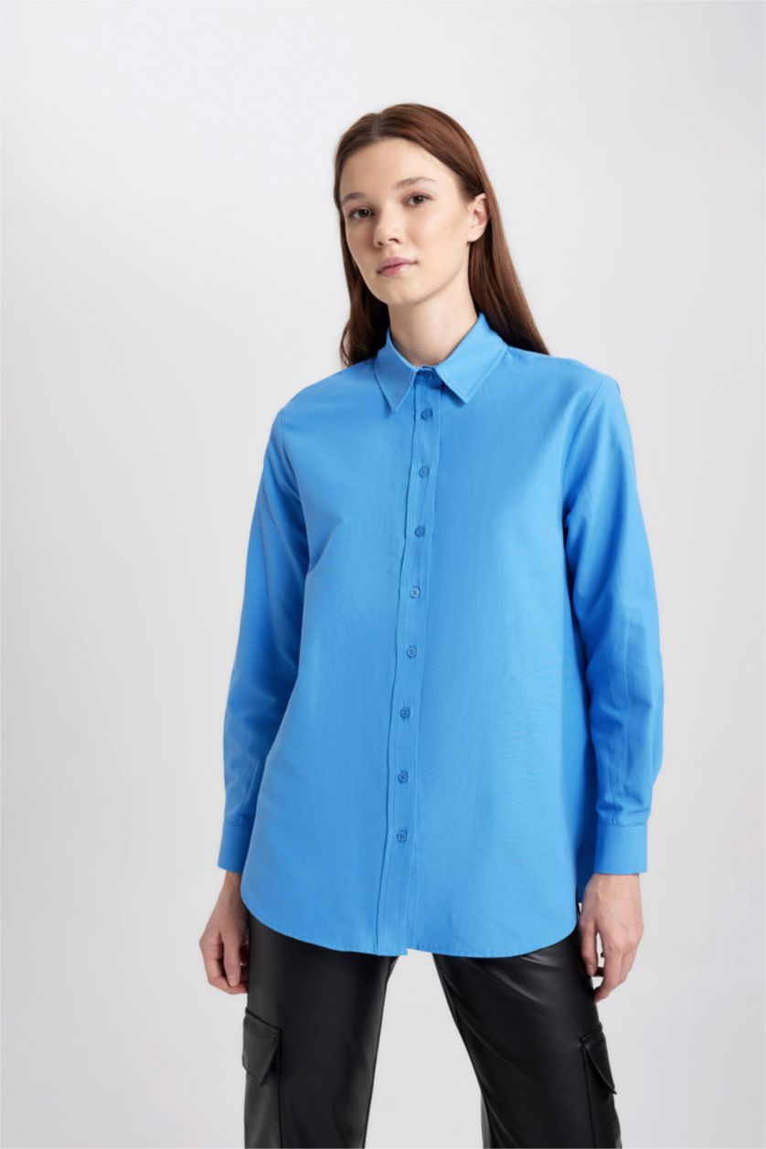WOMAN Light Royal Relax Fit Poplin Long Sleeve Shirt Tunic