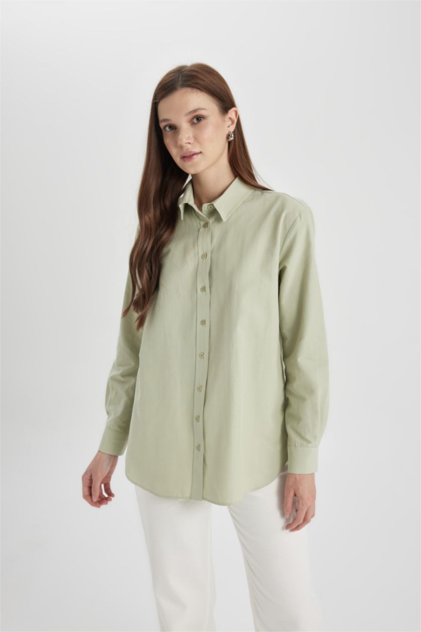 WOMAN Mint Relax Fit Poplin Long Sleeve Shirt Tunic