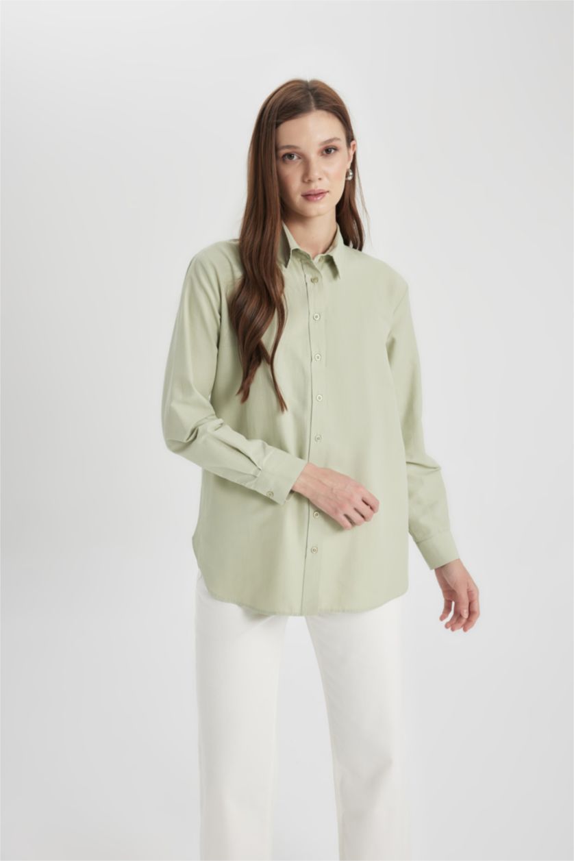 WOMAN Mint Relax Fit Poplin Long Sleeve Shirt Tunic