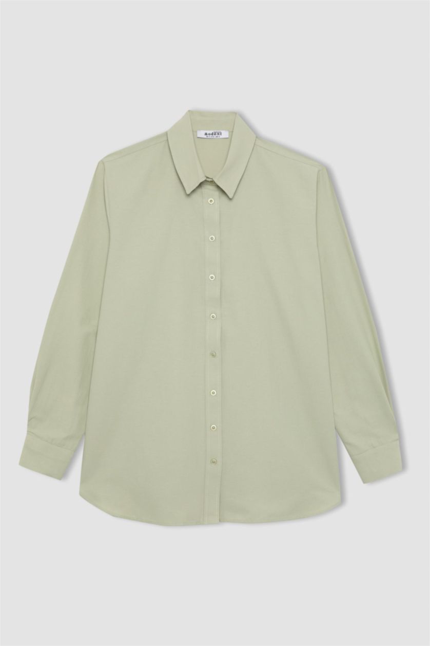 WOMAN Mint Relax Fit Poplin Long Sleeve Shirt Tunic