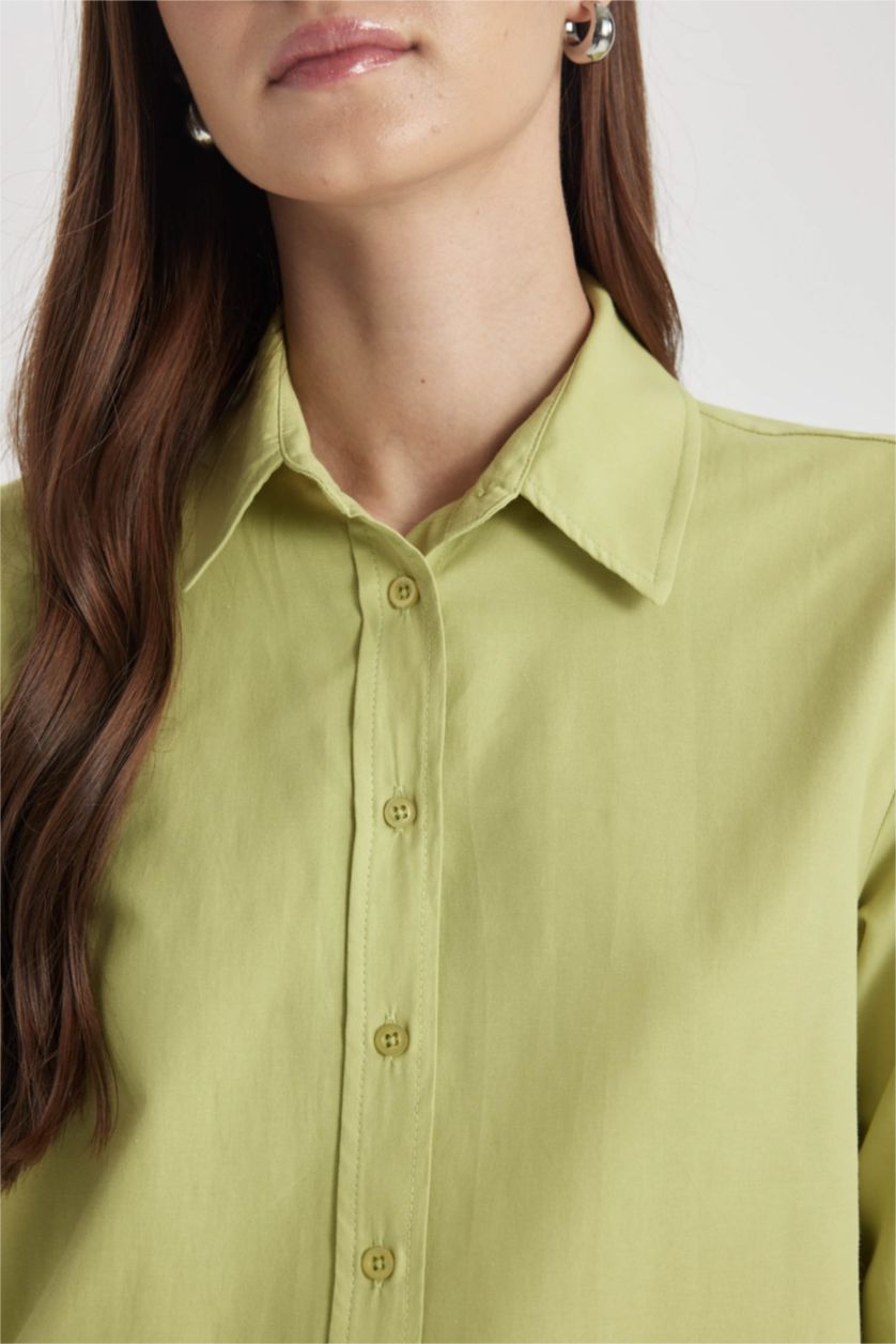 FEMME Vert Tunique en Popeline Coupe Relax à Manches Longues