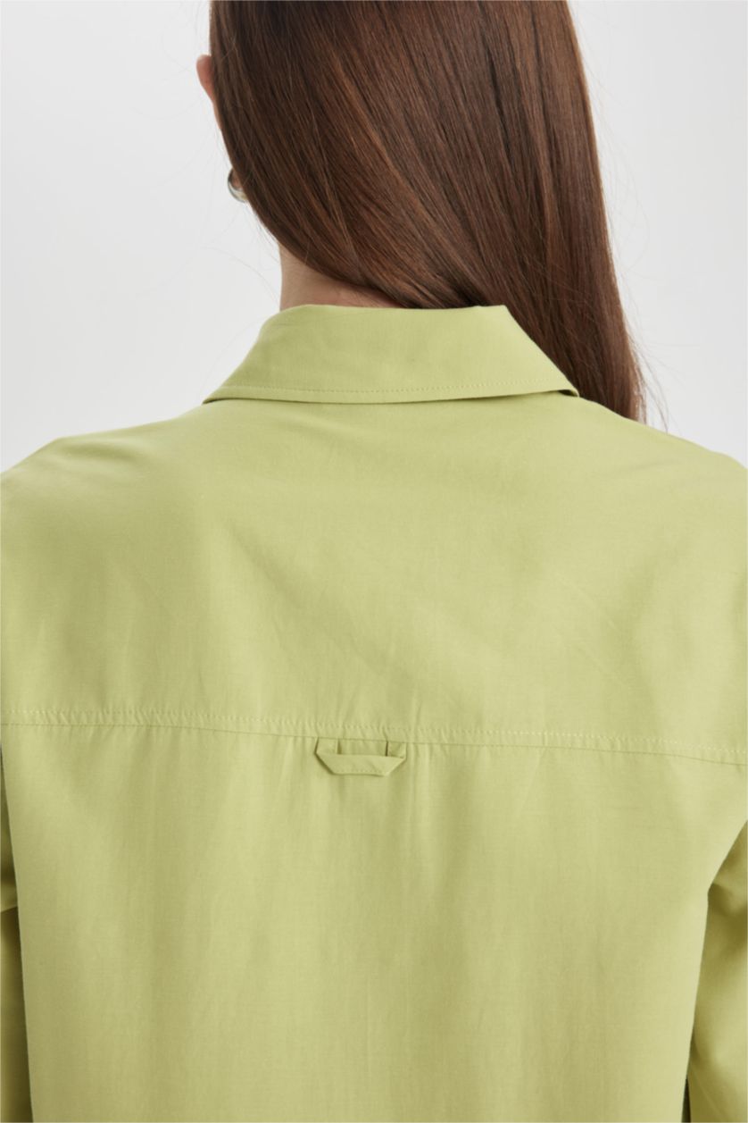 FEMME Vert Tunique en Popeline Coupe Relax à Manches Longues