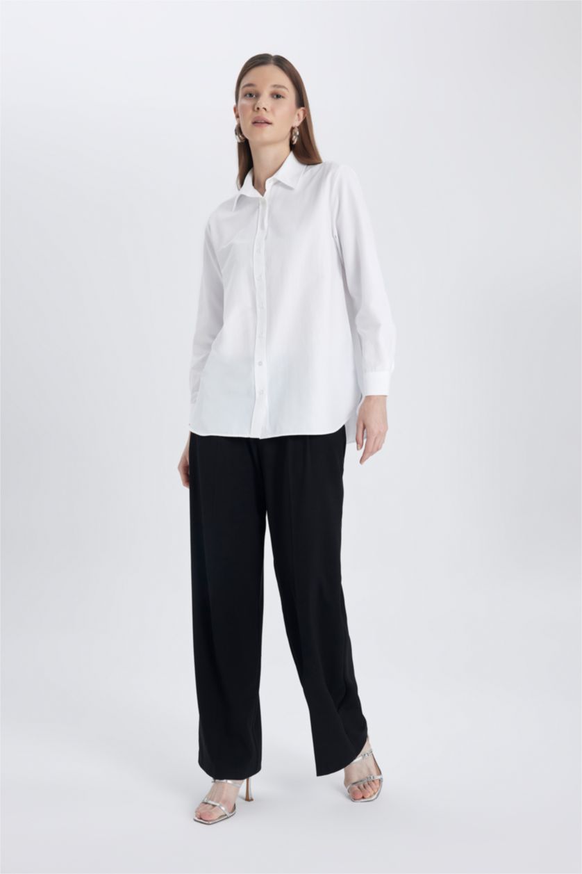 WOMAN White Relax Fit Poplin Shirt Collar Long Sleeve Tunic