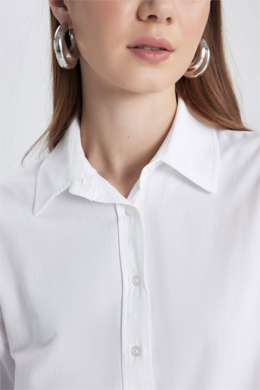 WOMAN White Relax Fit Poplin Shirt Collar Long Sleeve Tunic