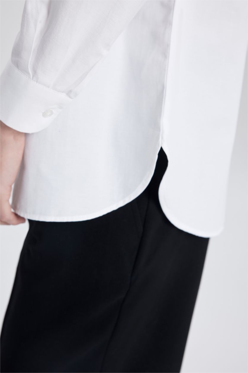 WOMAN White Relax Fit Poplin Shirt Collar Long Sleeve Tunic