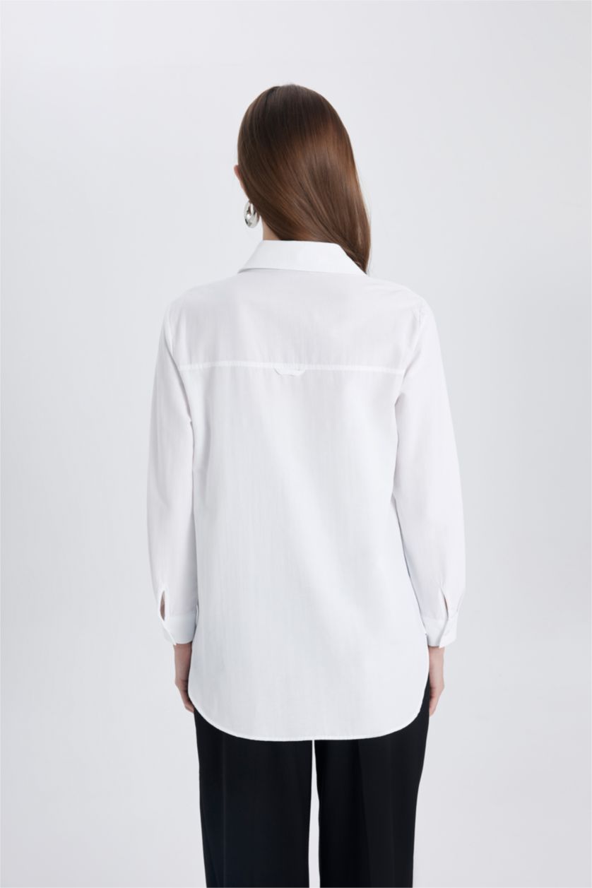 WOMAN White Relax Fit Poplin Shirt Collar Long Sleeve Tunic
