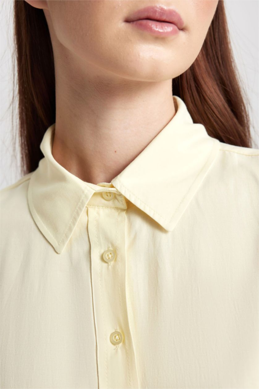 Kadın Açık Sarı Relax Fit Poplin Uzun Kollu Gömlek Tunik