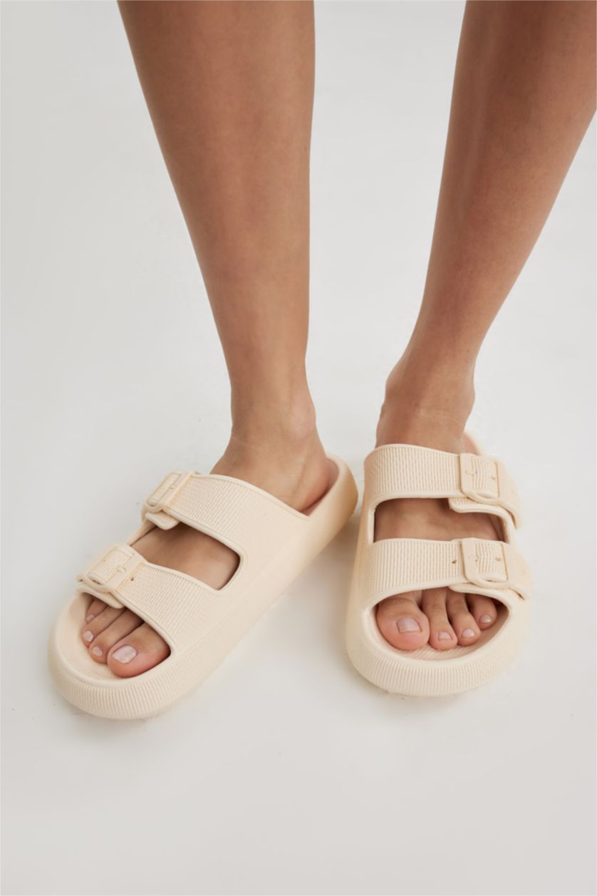 WOMAN Beige Woman High Sole Double Banded Eva Slippers