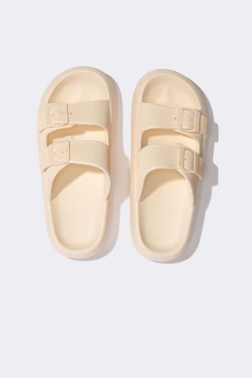 WOMAN Beige Woman High Sole Double Banded Eva Slippers