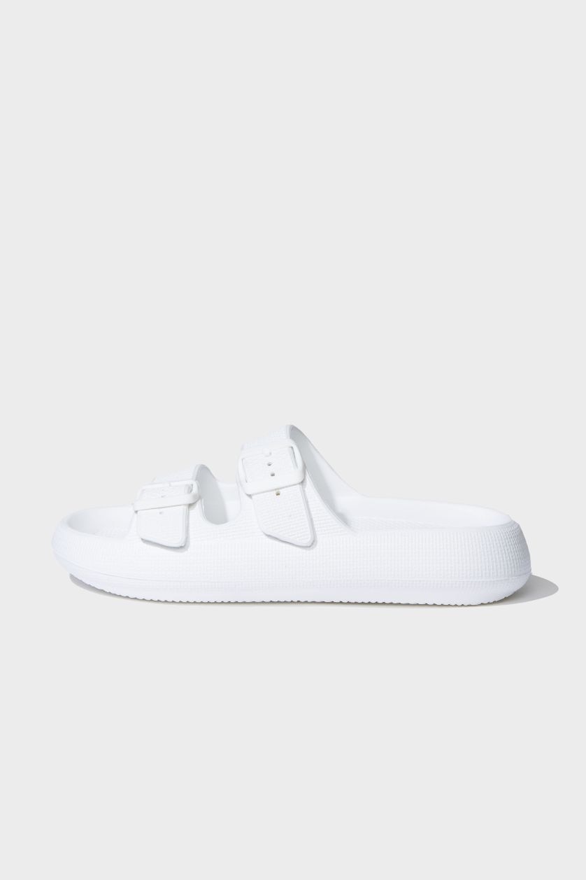 نساء أبيض شبشب إيفا بكعب عالي بشريط مزدوج