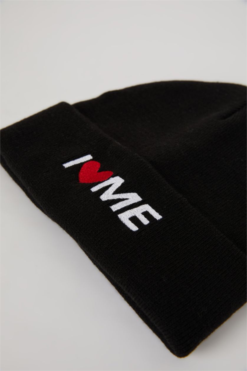 Kadın Siyah Kadın I Love Me Triko Bere