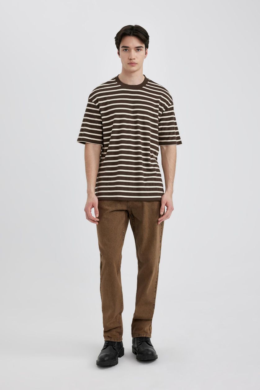 Erkek Açık Kahve Straight Fit Normal Kalıp Normal Bel Boru Paça Jean Pantolon