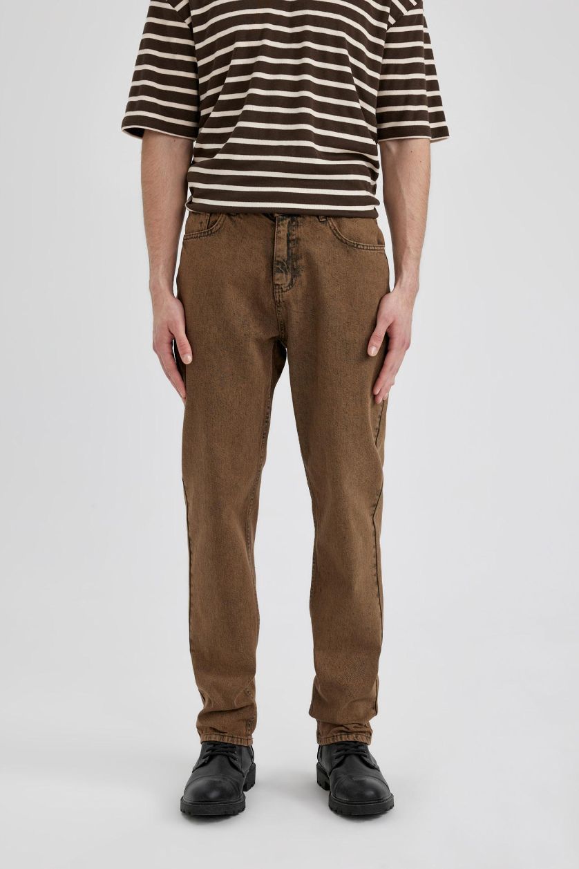 Erkek Açık Kahve Straight Fit Normal Kalıp Normal Bel Boru Paça Jean Pantolon