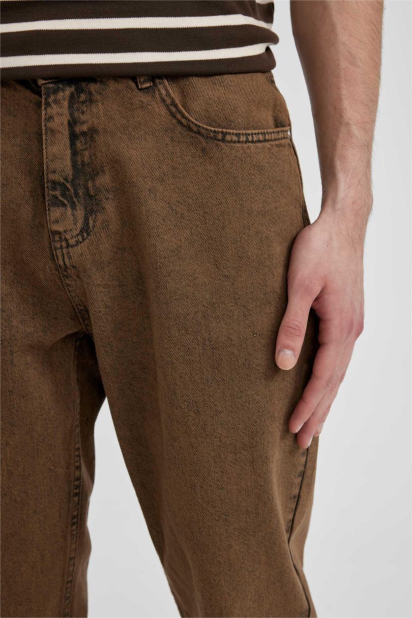 Erkek Açık Kahve Straight Fit Normal Kalıp Normal Bel Boru Paça Jean Pantolon