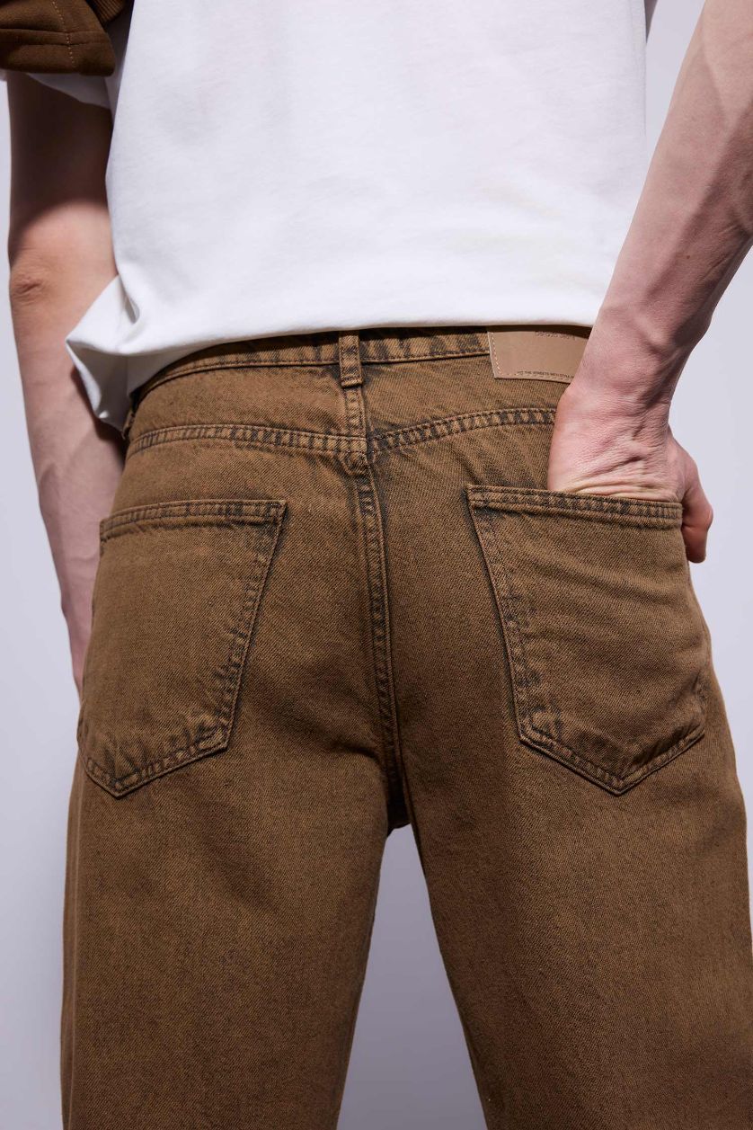 Erkek Açık Kahve Straight Fit Normal Kalıp Normal Bel Boru Paça Jean Pantolon