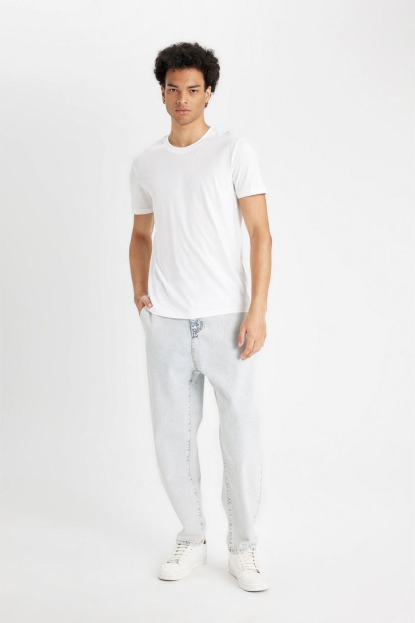 Ерлер Мұзды Көк relaxed slouchy fıt деним тар етек Шалбар