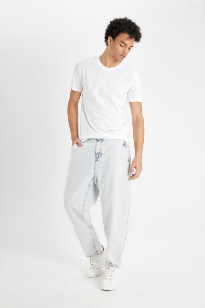 Ерлер Мұзды Көк relaxed slouchy fıt деним тар етек Шалбар
