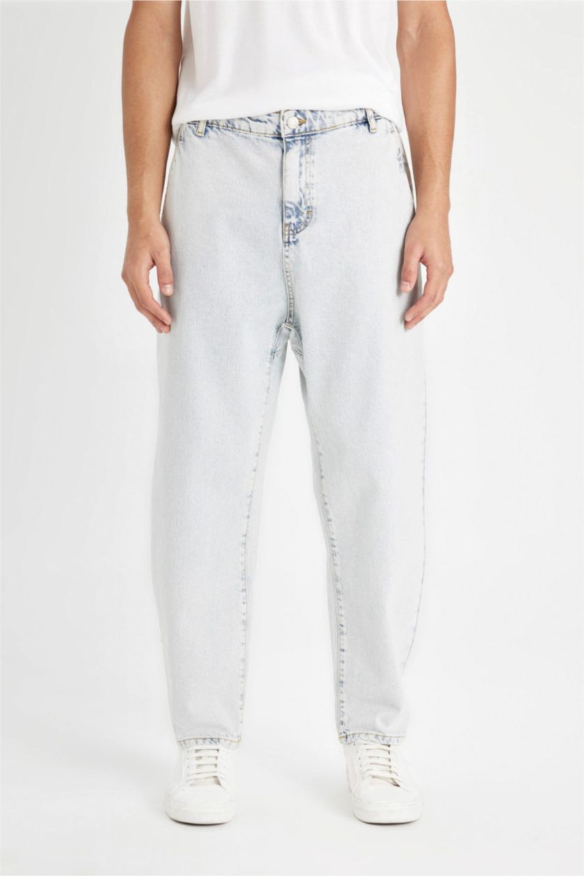 Ерлер Мұзды Көк relaxed slouchy fıt деним тар етек Шалбар