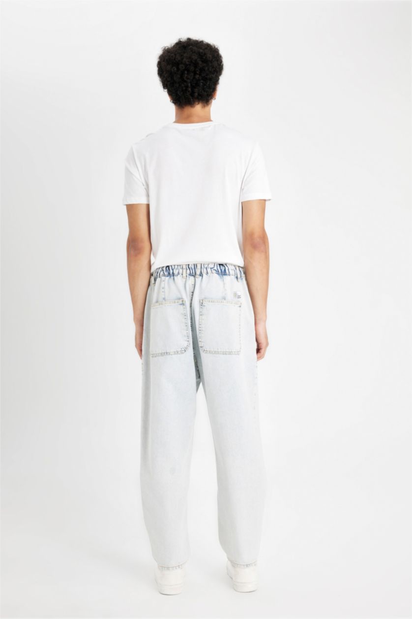 Ерлер Мұзды Көк relaxed slouchy fıt деним тар етек Шалбар