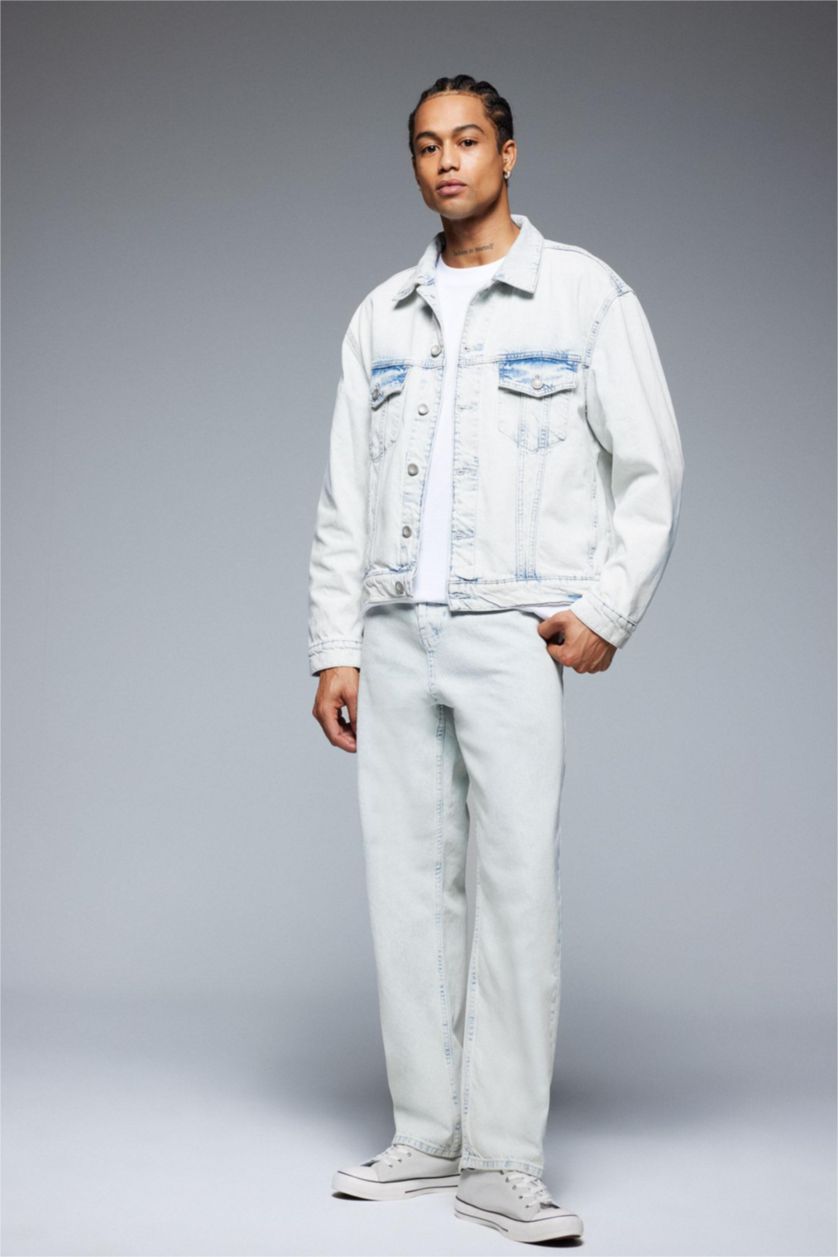 Erkek Buz Mavi %100 Pamuk Relaxed Slouchy Fit Rahat Beli Lastikli Rahat Kesim Dar Paça Siyah Jean Pantolon