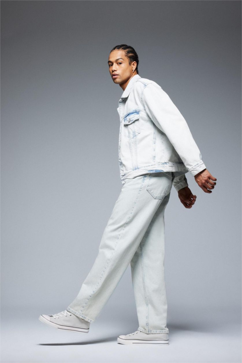 Erkek Buz Mavi %100 Pamuk Relaxed Slouchy Fit Rahat Beli Lastikli Rahat Kesim Dar Paça Siyah Jean Pantolon