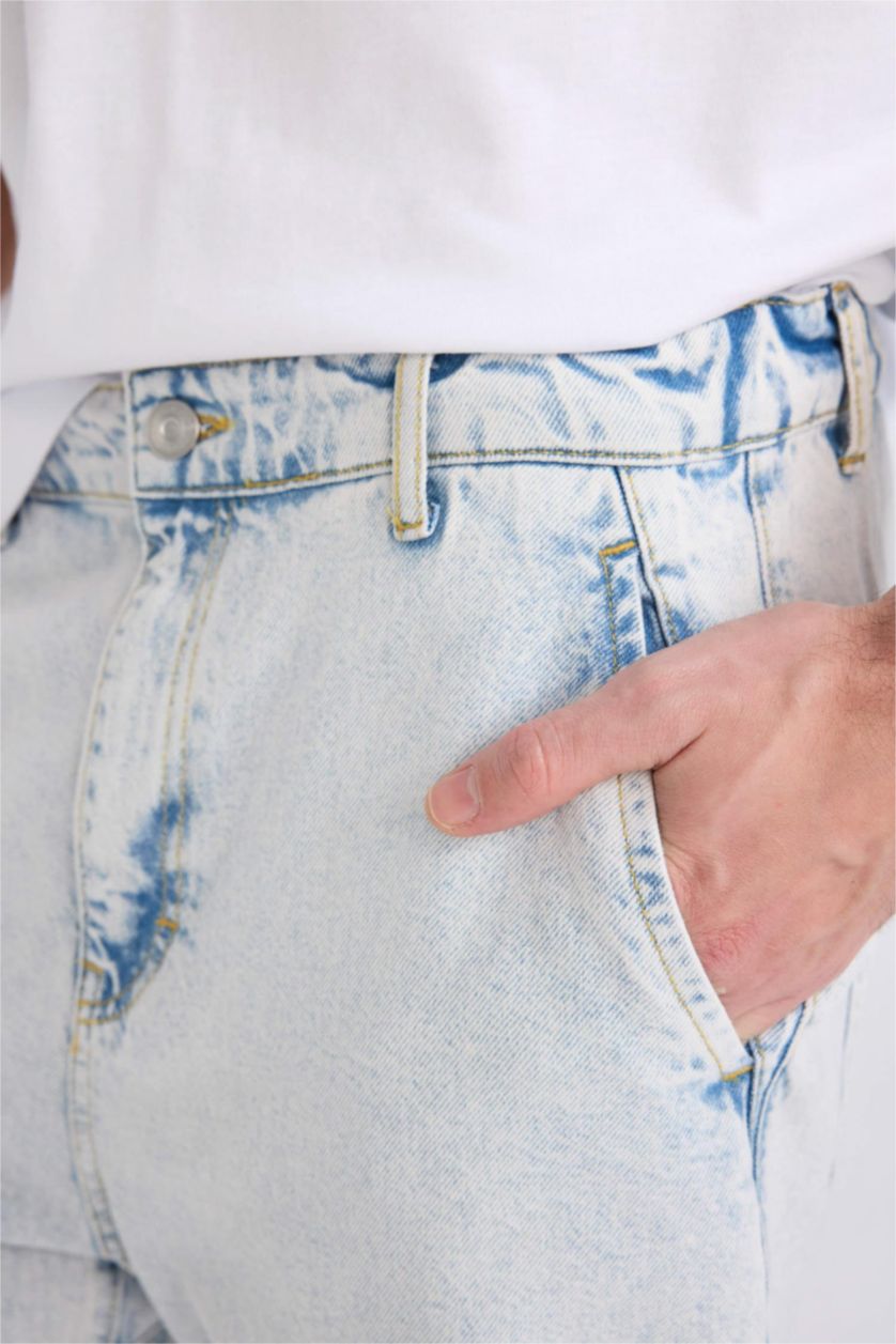 Erkek Buz Mavi %100 Pamuk Relaxed Slouchy Fit Rahat Beli Lastikli Rahat Kesim Dar Paça Siyah Jean Pantolon