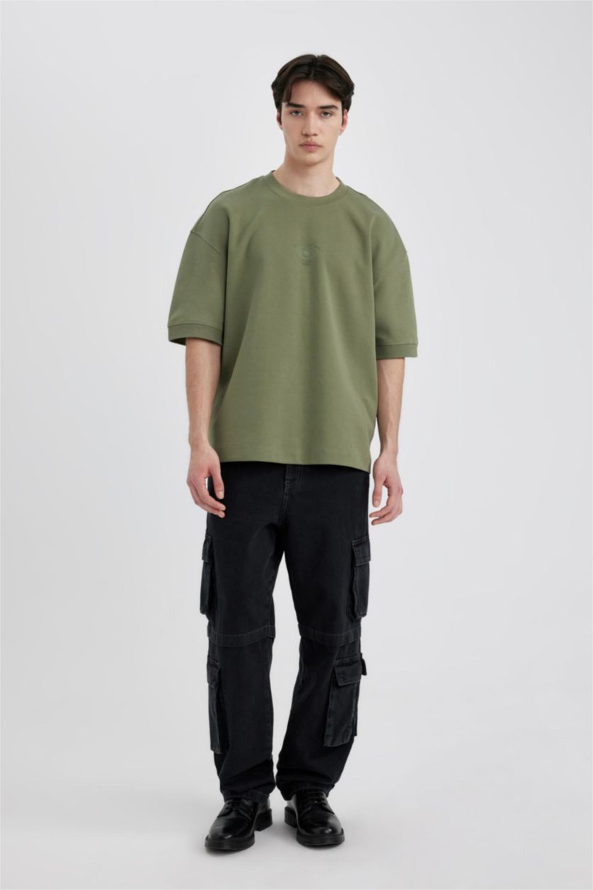 رجالي أسود بنطلون جينز باجي برجل عريض وايد ليج وخصر عادي